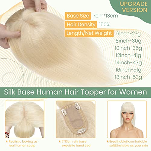 Clip in Human Hair Topper with Silk Base - Natural Looking Hairpiece for Thinning Hair - Perfect for Daily Wear, Special Occasions & Styling