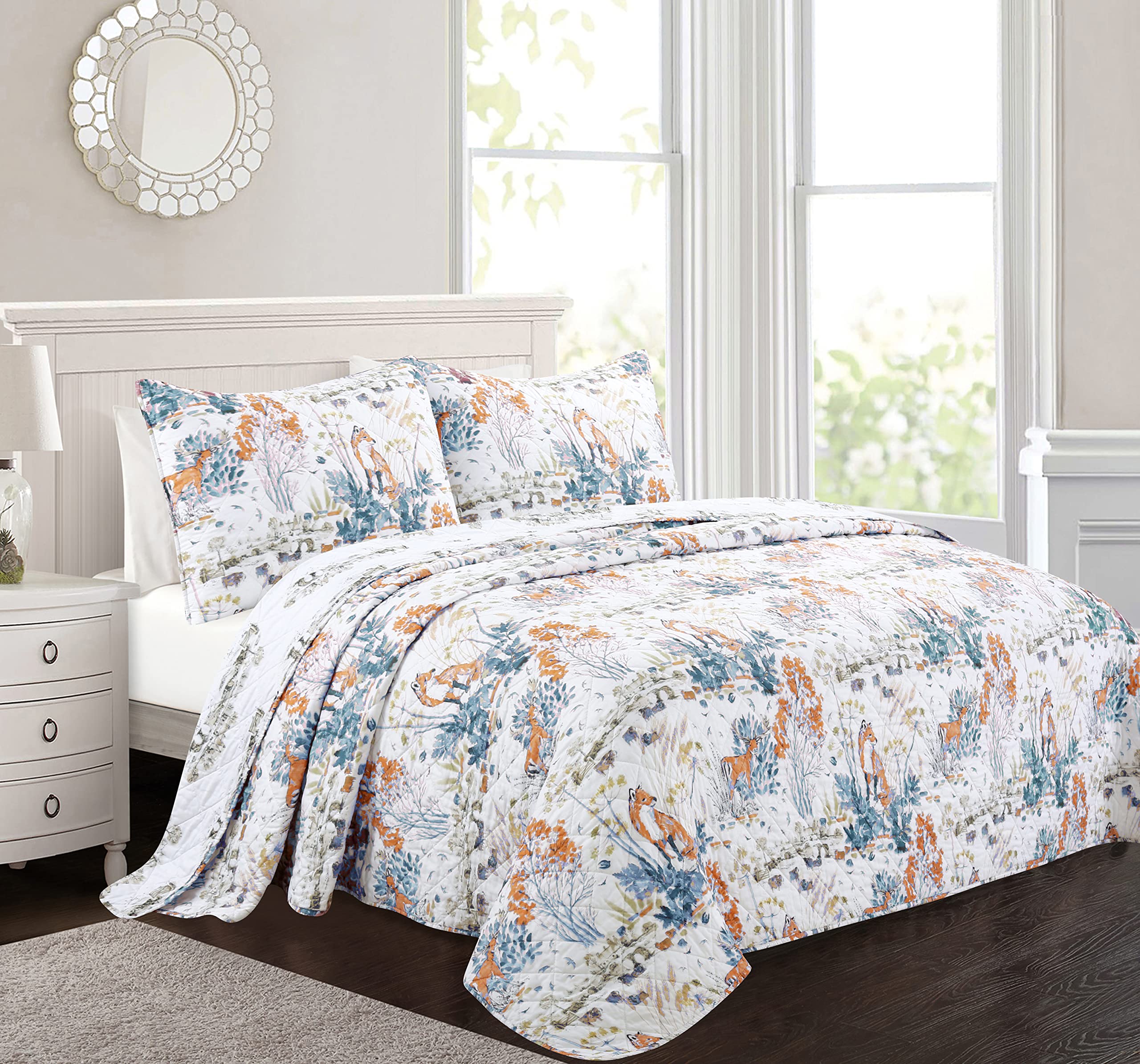 Reversible Microfiber Quilt Set Full/Queen - Ultra-Soft All Season for Bedroom Comfort