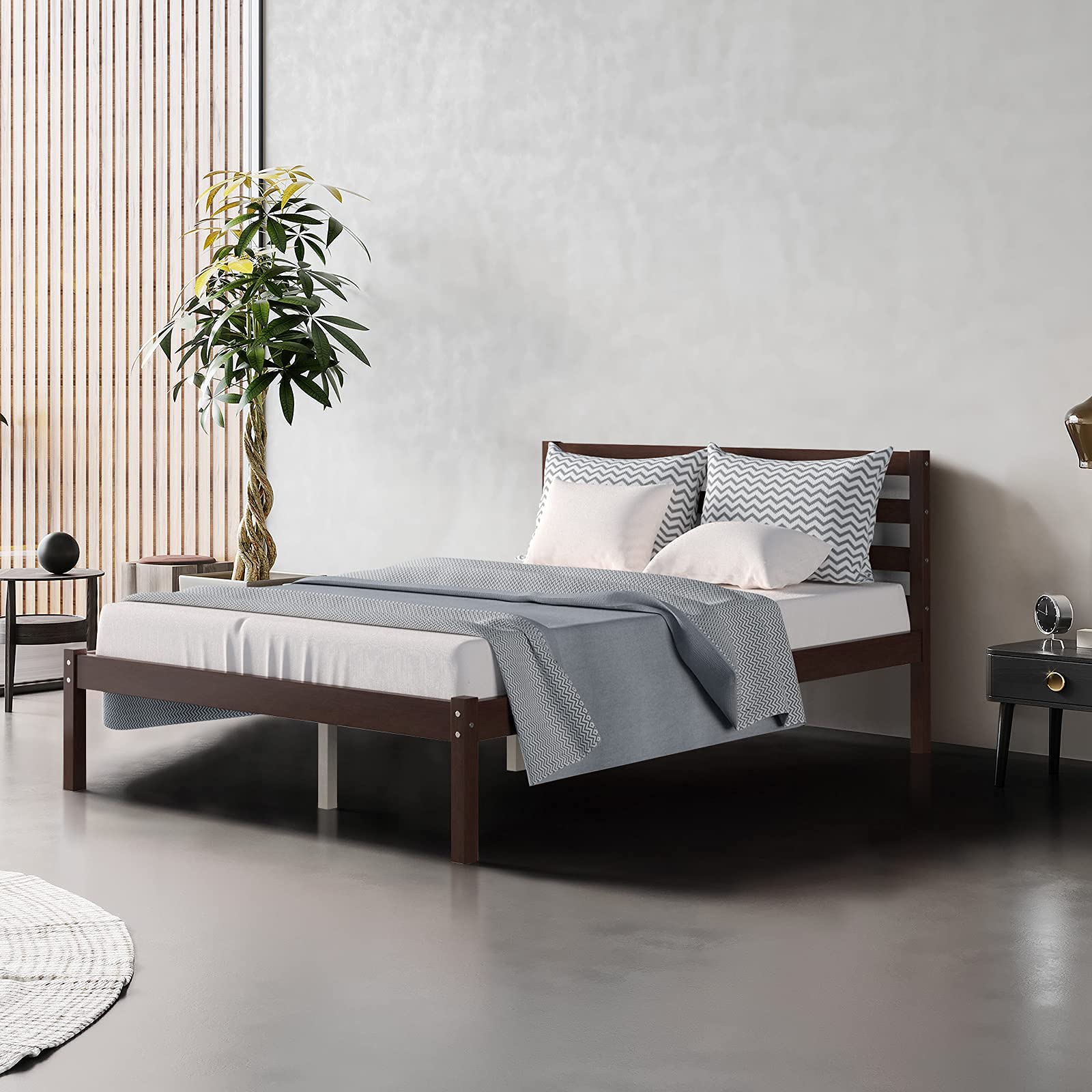 Giantex Full Size Wood Platform Bed Frame with Paneled Headboard - Sturdy Wood Slat Support, No Box Spring Needed, Espresso Finish - Perfect for Modern Bedrooms, Guest Rooms & Dorm Rooms