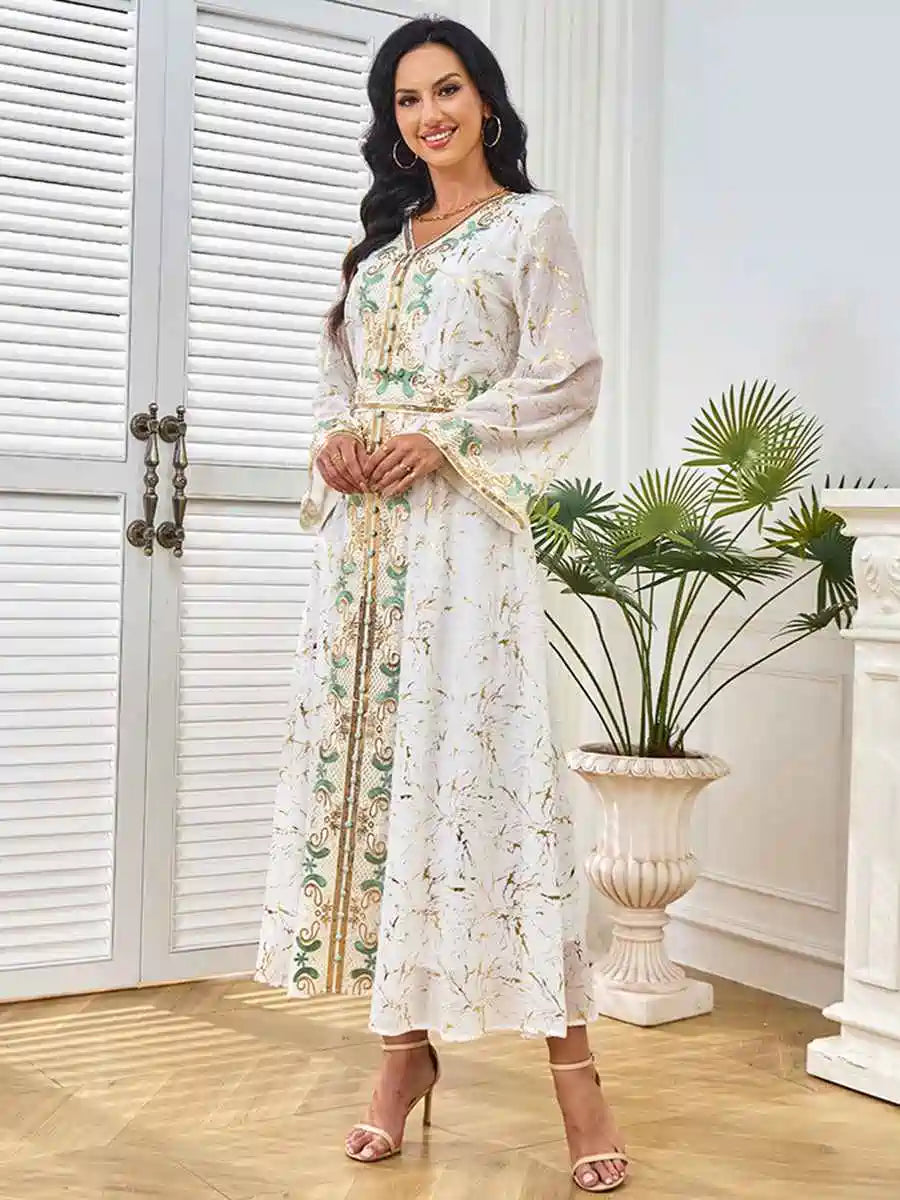 Elegant Eid Bronzing Kaftan Dress for Women - Party & Wedding Guest Outfit - Boho Maxi Dress with Embroidery - Perfect for Special Occasions, Festivals & Celebrations