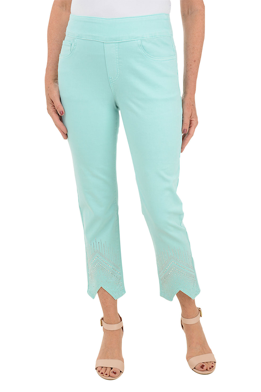 Stylish Women's High Waist Chevron Rhinestone Embellished Denim Ankle Pants - Perfect for Casual Outings, Parties & Nightlife