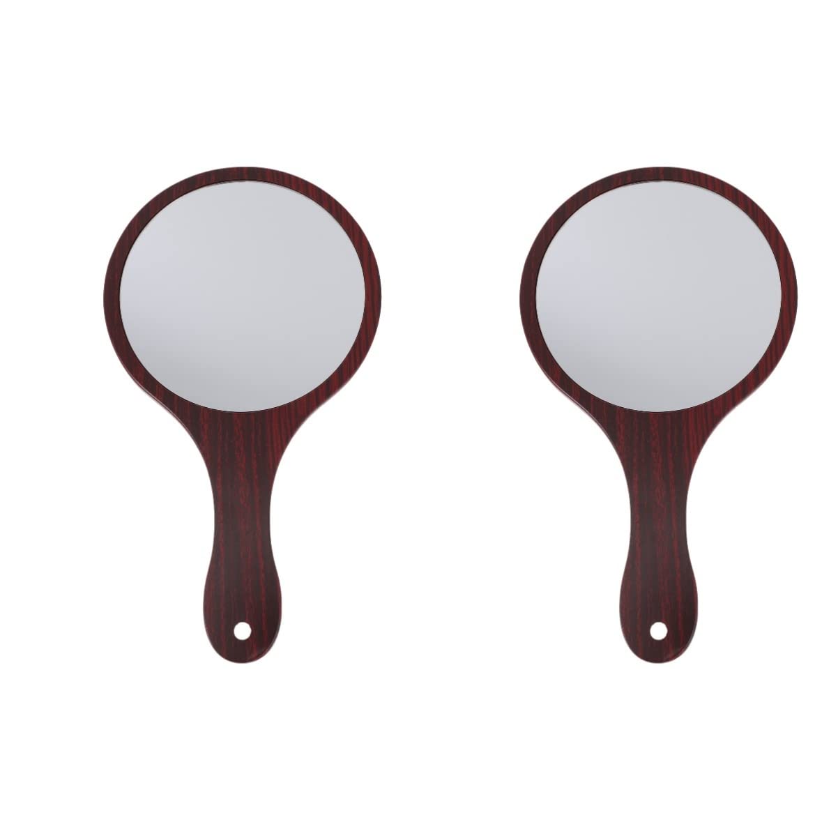 FRCOLOR 2 Pack Vintage Round Wood Hand Mirror with Handle - Portable Pocket Mirror for Makeup, Travel, and Home Decor