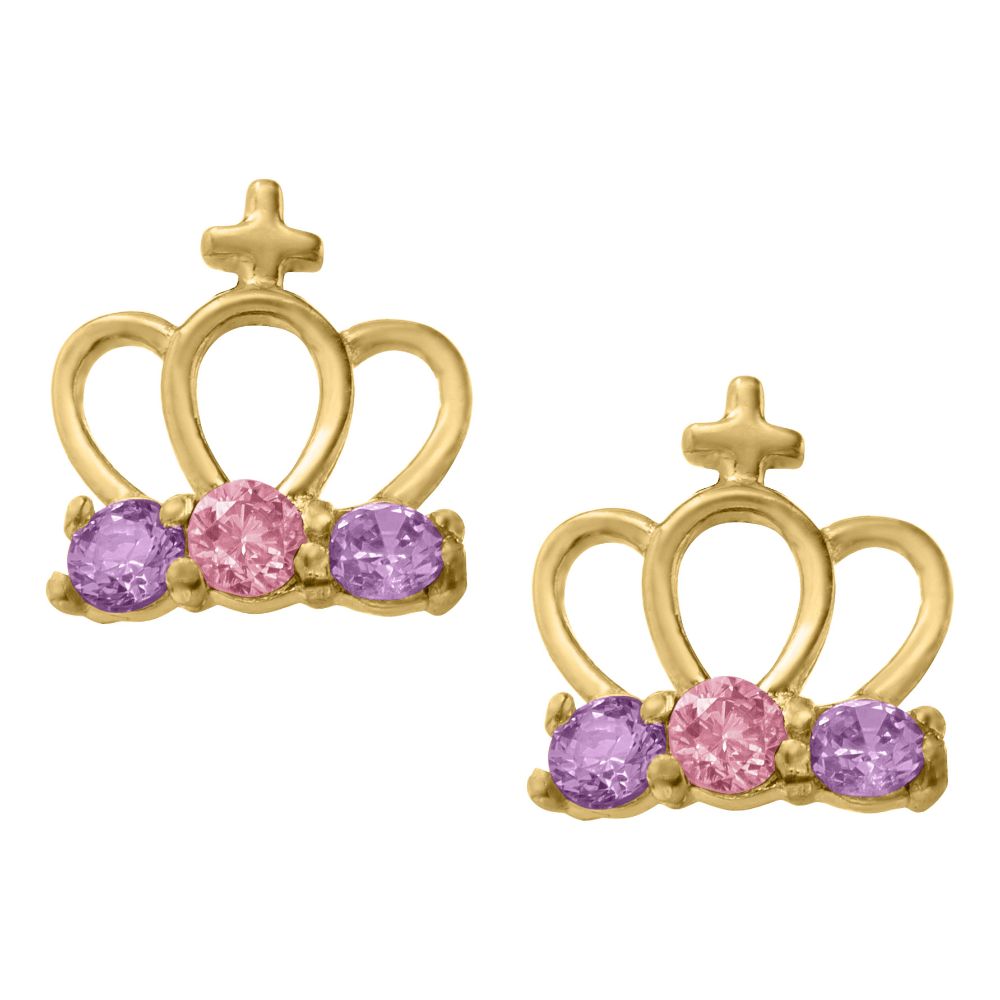 14K Gold Crown Stud Earrings for Kids - Elegant & Hypoallergenic Jewelry for Girls, Birthday Gifts, Christening & Special Occasions