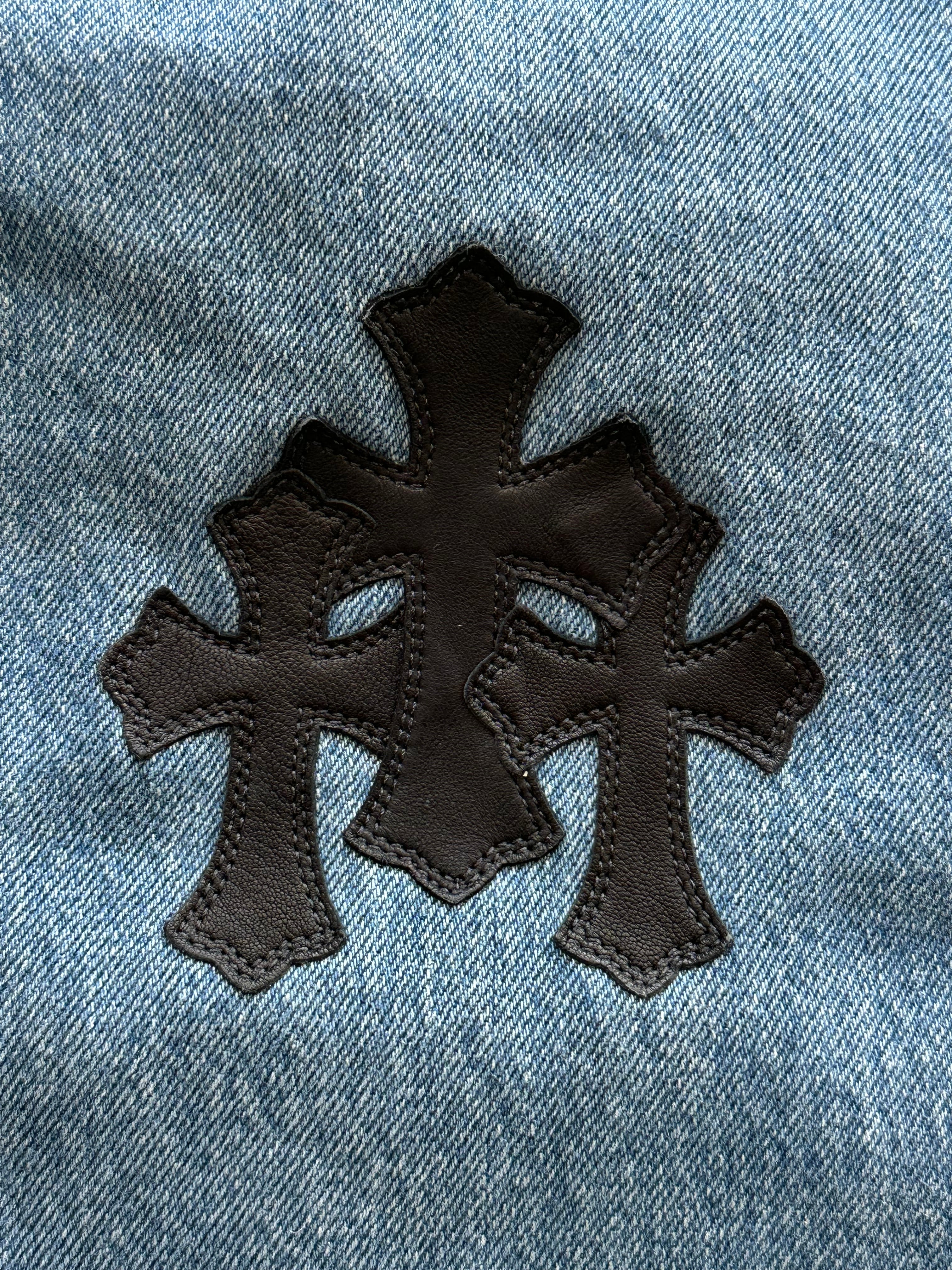 Chrome Hearts x Levi's Blue & Black Cross Patch Denim Jeans for Men - Stylish Vintage Streetwear for Casual Outfits & Night Out