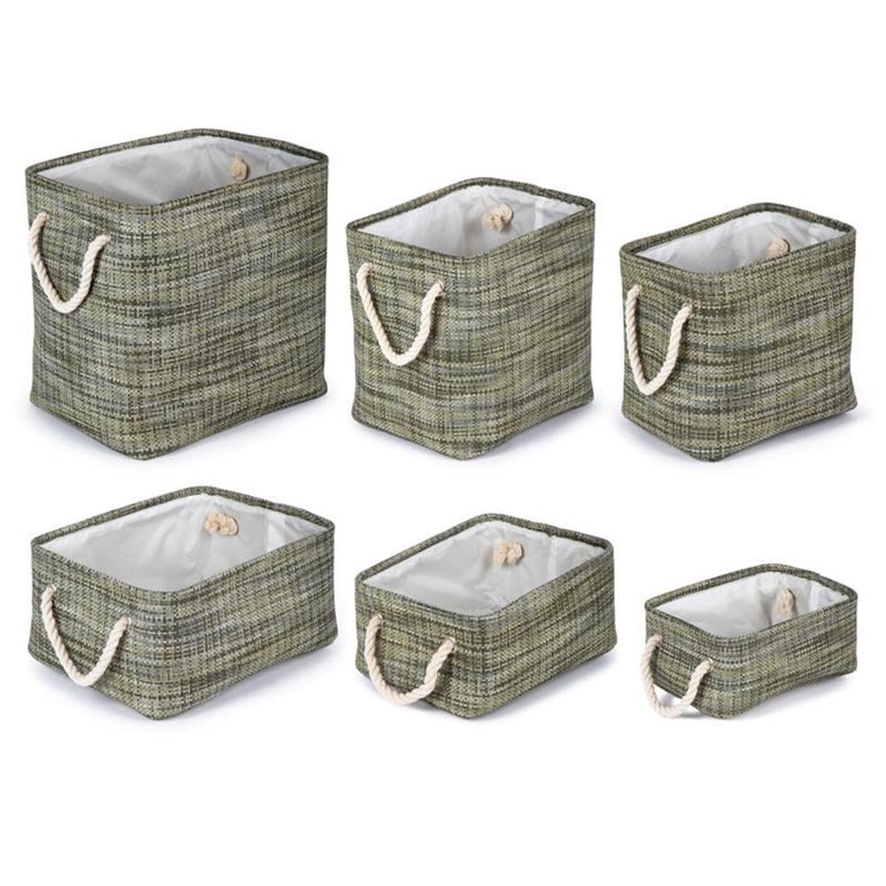 Truu Design Green Rectangular Paper Straw Fabric Storage Baskets - Perfect for Home Organization, Closet Storage & Nursery Decor