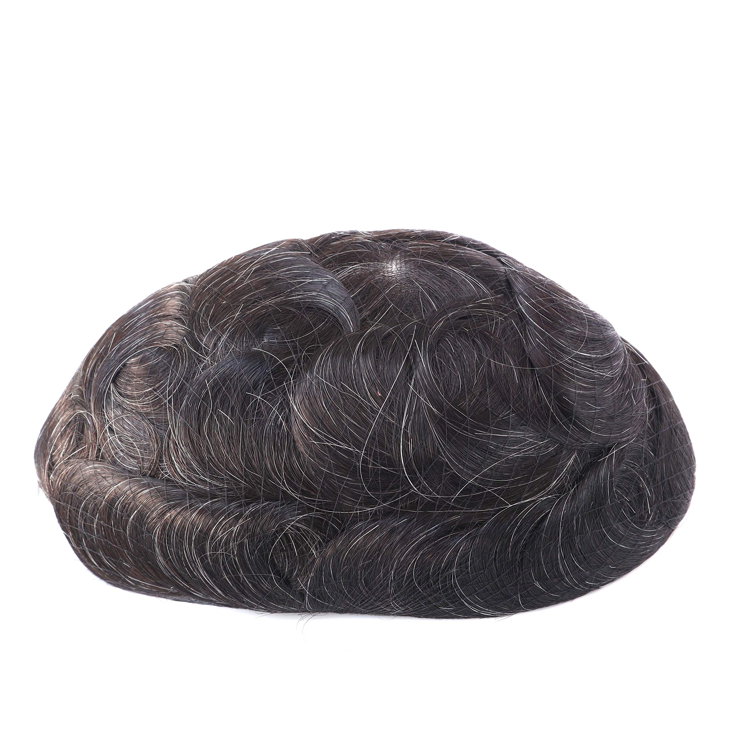 100% Human Hair Toupee for Men - Undetectable Ultra Thin Skin V-Looped Hair System #1B10 - Natural Look for Daily Wear & Special Occasions