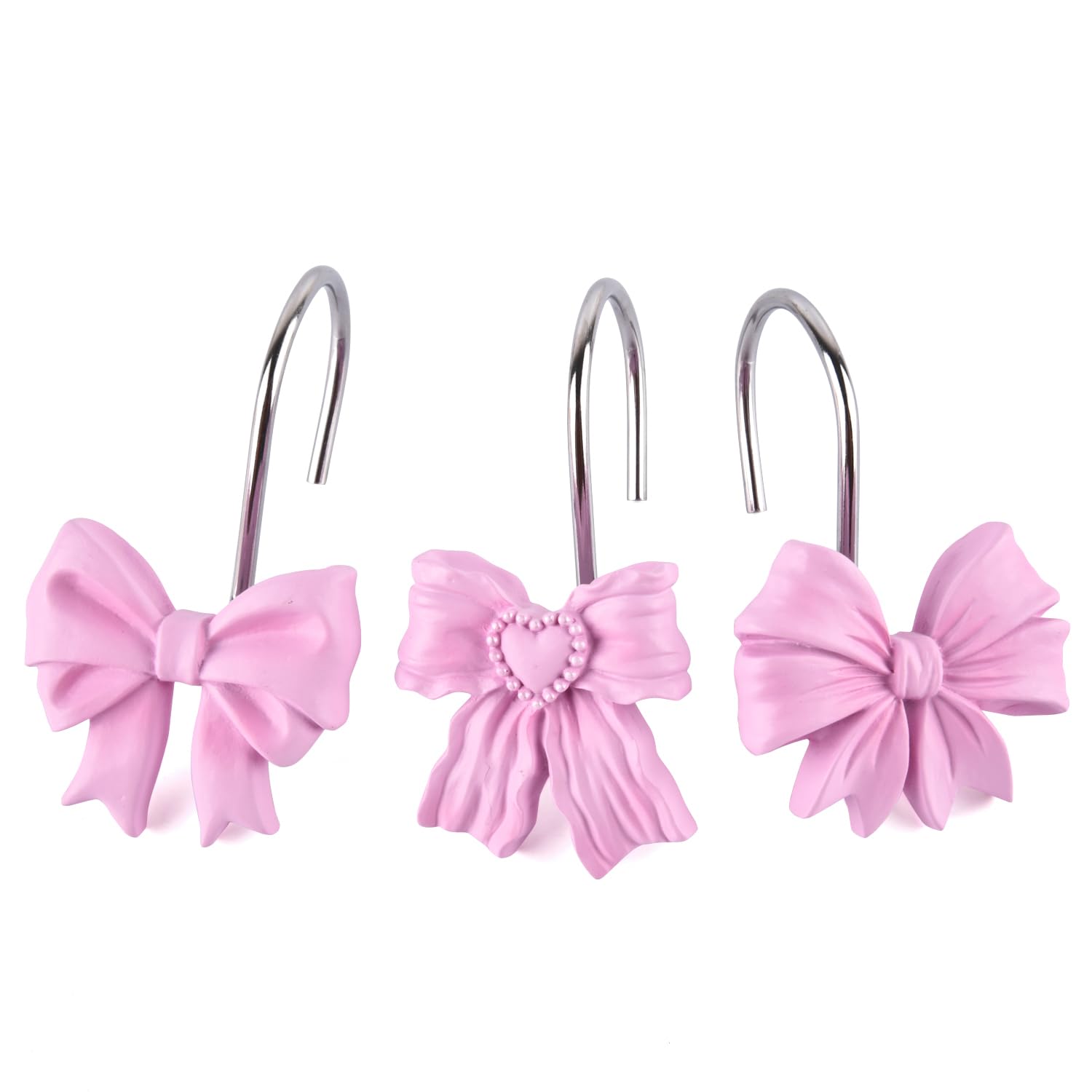 12PCS Pink Bow Knot Resin Shower Curtain Hooks & Rings - Waterproof Bathroom Accessories for Baby Nursery, Kids Room Decor (Perfect for Themed Bathrooms & Children's Bedroom Decorations)