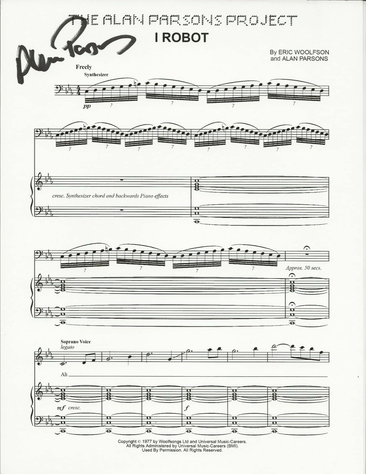 Alan Parsons Signed I Robot Sheet Music - Authentic Hand Signed with COA - Perfect for Collectors, Fans & Music Memorabilia Displays