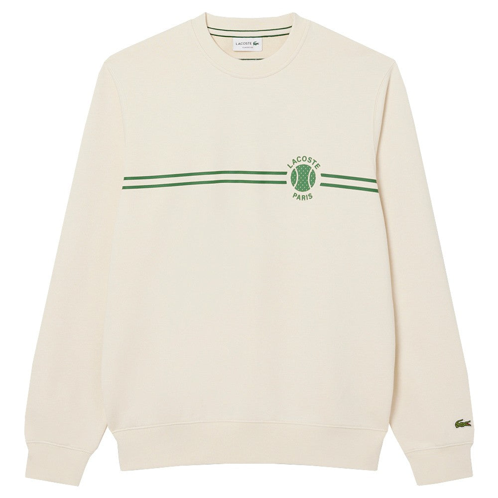 Lacoste Men's Paris Printed Tennis Sweatshirt - Cream & Green Cotton Pullover for Casual Wear & Sports | Gym, Tennis, Street Style Fashion