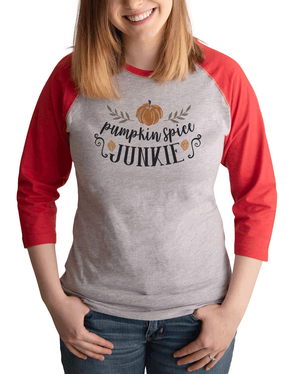 7 ate 9 Apparel Women's Funny Pumpkin Junkie T-Shirt - Cute Halloween Graphic Tee for Fall Outfits & Autumn Festival Parties