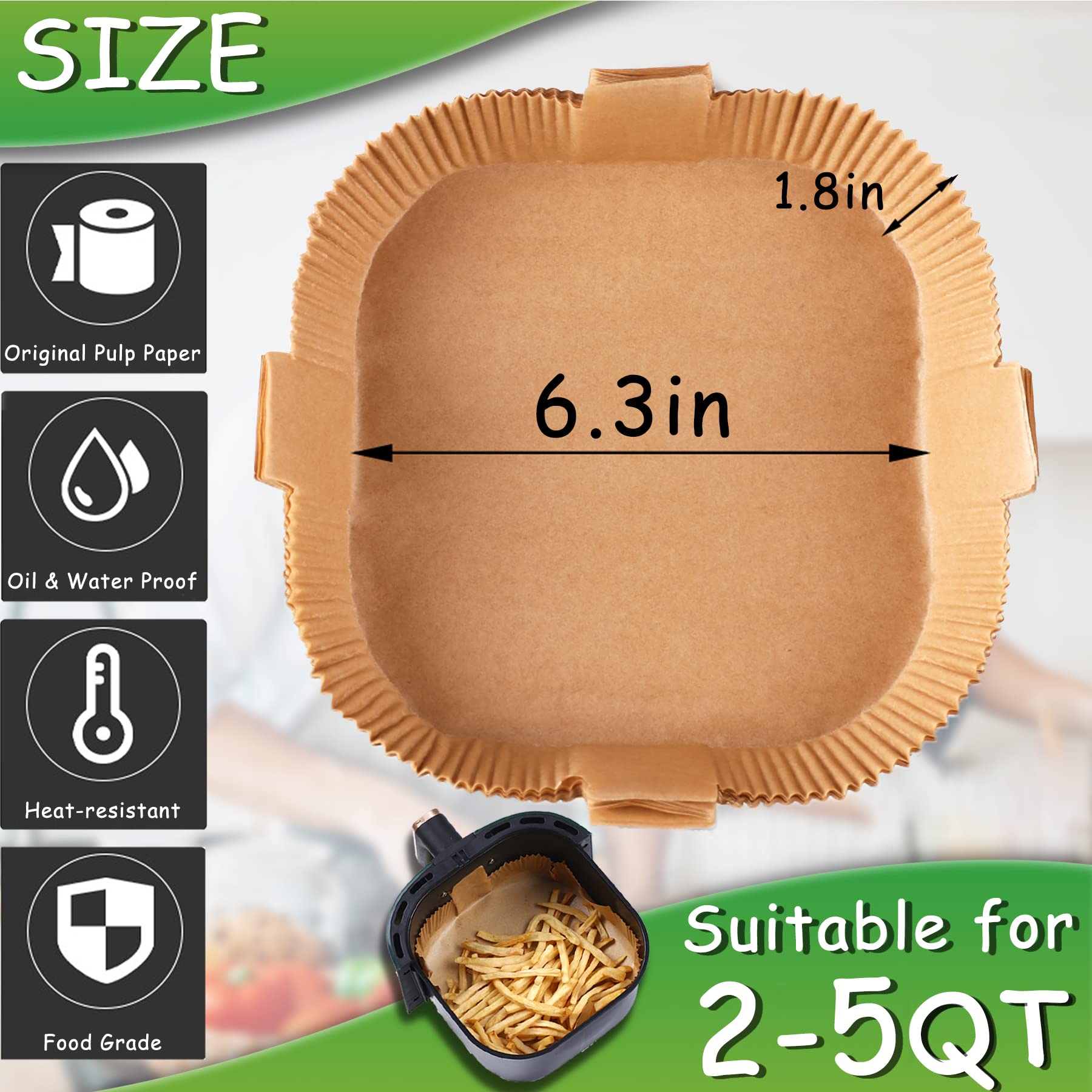 60PCS 6.3inch Square Air Fryer Disposable Paper Liners - Non-Stick Parchment Baking Sheets, Oil & Water Proof for Air Fryer Basket, Microwave, Frying Pan - Perfect for Healthy Cooking, Roasting & Baking at Home