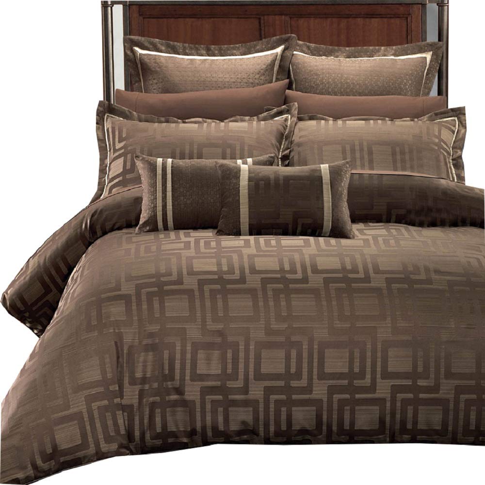 Luxury Janet 8-Piece King/California King Duvet Comforter Set - 100% Polyester Jacquard with Down Alternative Comforter | Includes Duvet Cover, 2 Pillow Shams, 2 Euro Shams & 2 Decorative Pillows | Perfect for Master Bedroom, Guest Room & Hotel Decor