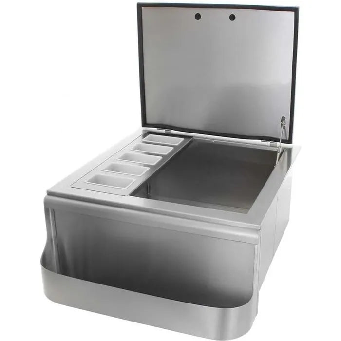 NorCal 260 Series 25 Inch Slide-In Ice Bin Cooler with Speed Rail & Condiment Holder - Perfect for Bars, Restaurants, and Outdoor Parties