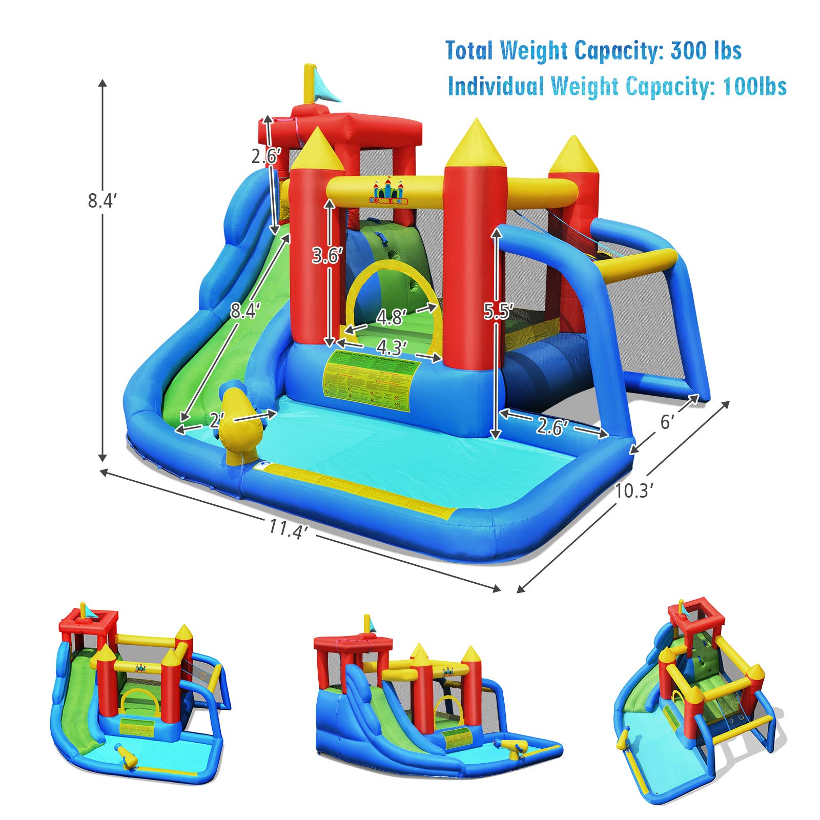 BOUNTECH 7-in-1 Inflatable Water Slide Park with Football Gate & Splash Pool - Giant Bounce House for Kids & Adults - Backyard Water Slides for Summer Outdoor Fun - Perfect Birthday Gift & Party Entertainment