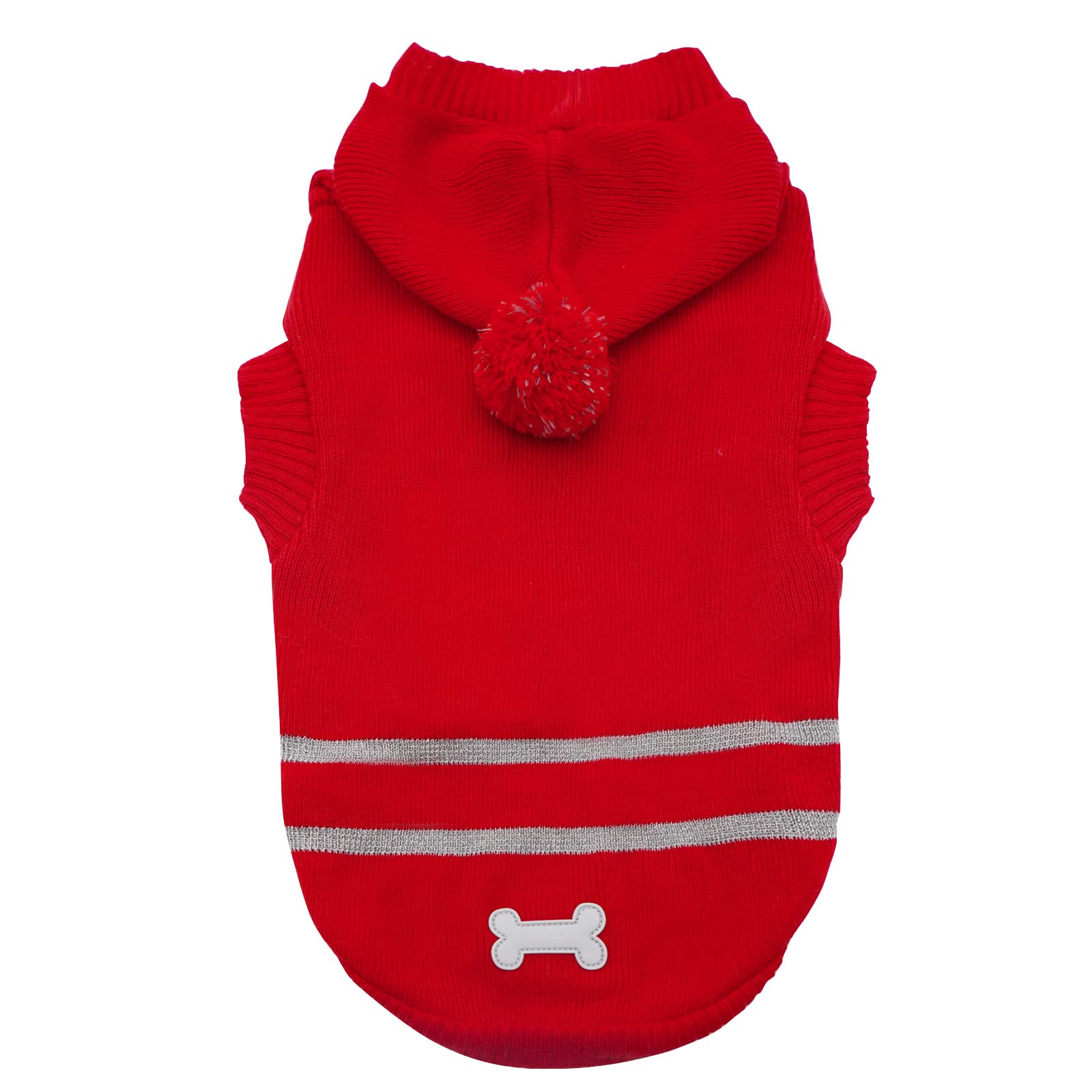 KYEESE Reflective Christmas Dog Sweater with Leash Hole - Warm Red Knit Hoodie Pullover for Small Dogs - Perfect for Winter Walks & Holiday Photos (Red, Size S)
