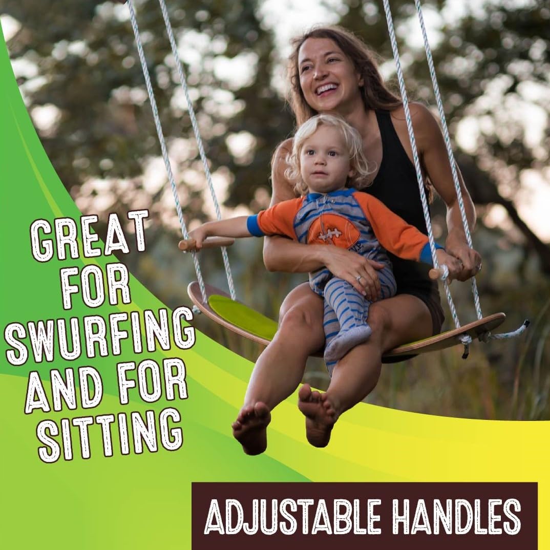 Swurfer TreeSkate Skateboard Swing - Adjustable Stand Up Surf Swing for Kids & Adults, 200 lbs Weight Capacity, Ages 6+, with Grip Tape & Handles - Perfect for Backyard, Park, and Beach Outdoor Play (Waves)