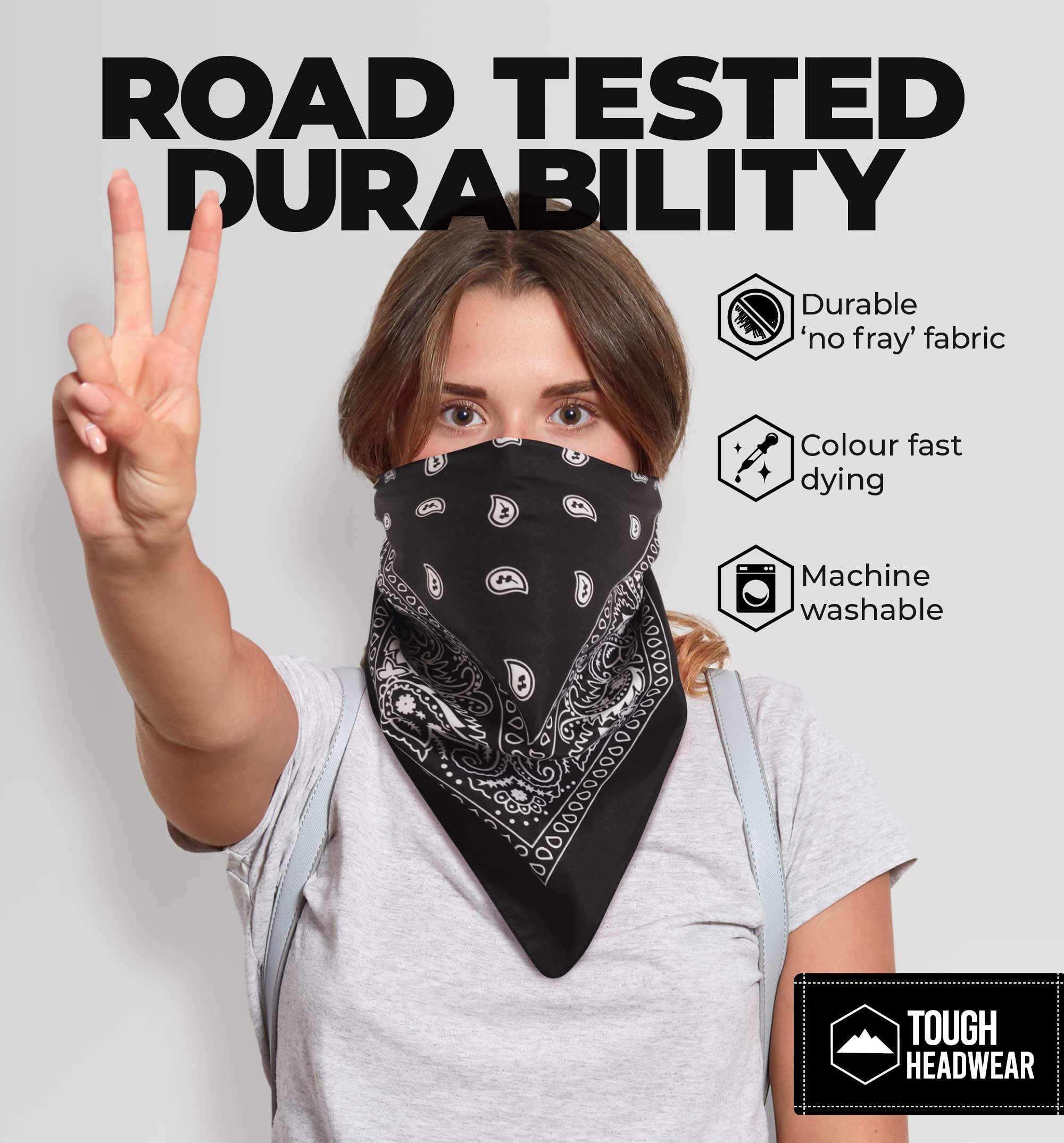 Tough Headwear Large Bandana Headband for Men & Women - Paisley Print Cotton Bandana Pack - Cowboy Scarf & Handkerchief - Perfect for Outdoor Activities, Motorcycle Riding, and Western Fashion