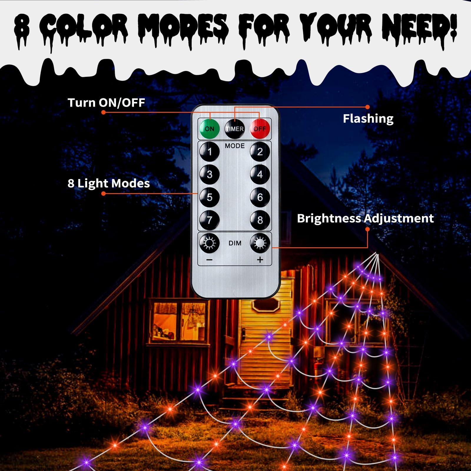 16.4ft Giant LED Spider Web Halloween Decorations with Purple & Orange Lights - 36'' Black Scary Spider Web for Outdoor Yard, Garden & Party Decor | Perfect for Halloween Night, Haunted House Themes & Spooky Outdoor Displays