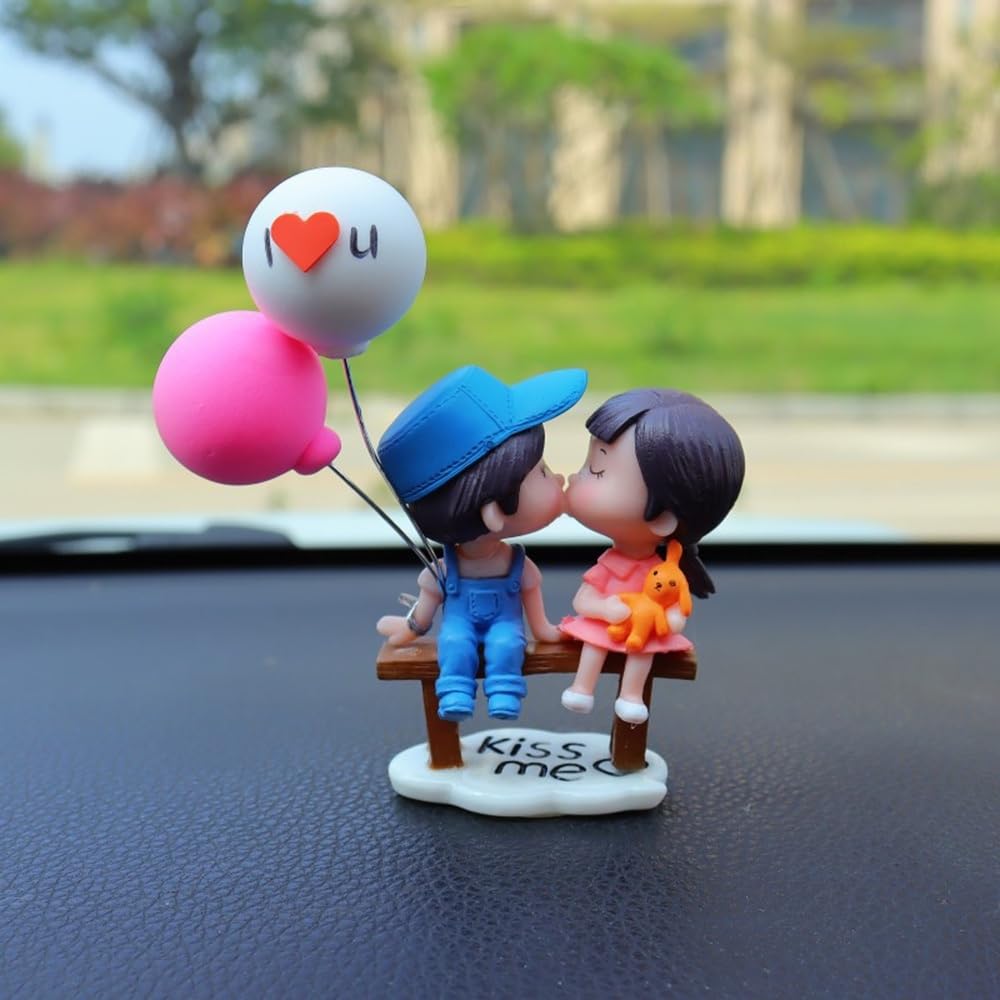 Cute Cartoon Couple Car Decorations - Romantic Couples Car Accessories with Balloons for Dashboard, Bedroom & Home Desk Decor - Perfect for Valentine's Gifts & Anniversary Presents