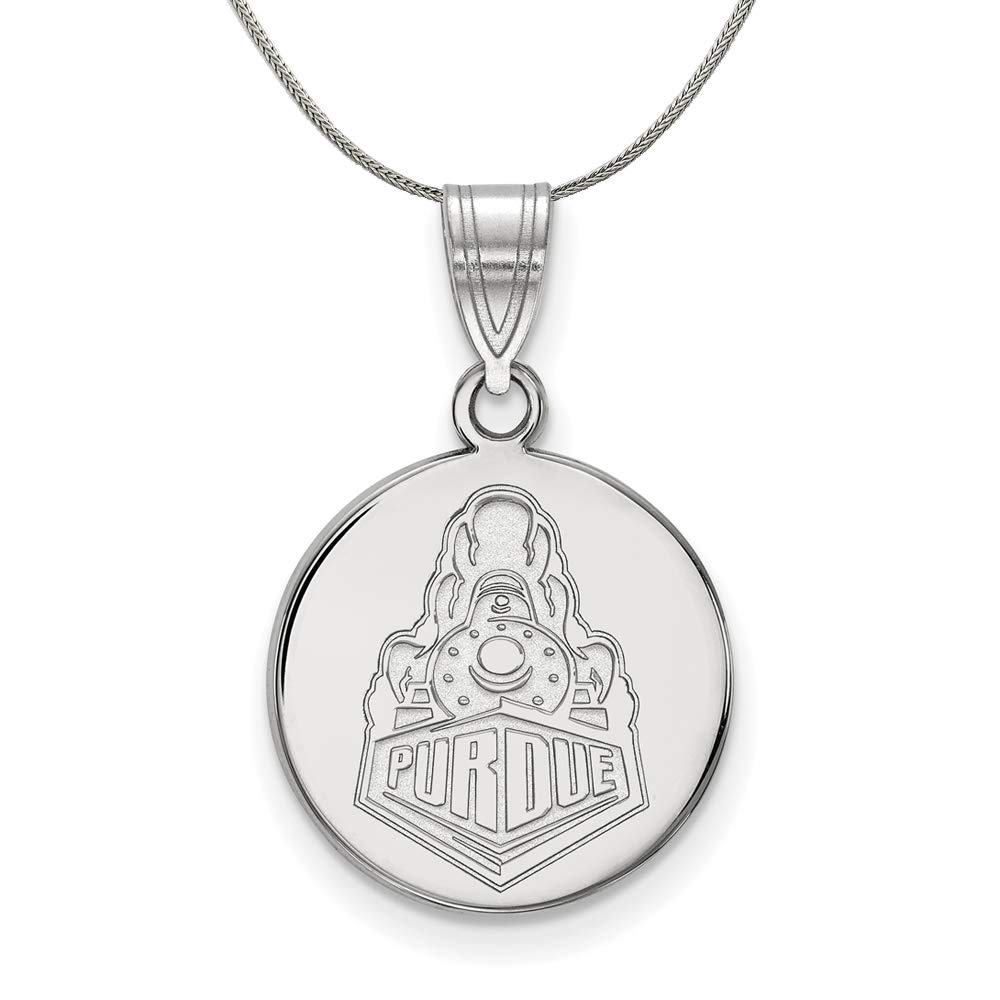 Sterling Silver Purdue Logo Disc Necklace - Elegant Black Bow Jewelry for Women, Perfect for Graduation Gifts, School Pride & Everyday Wear