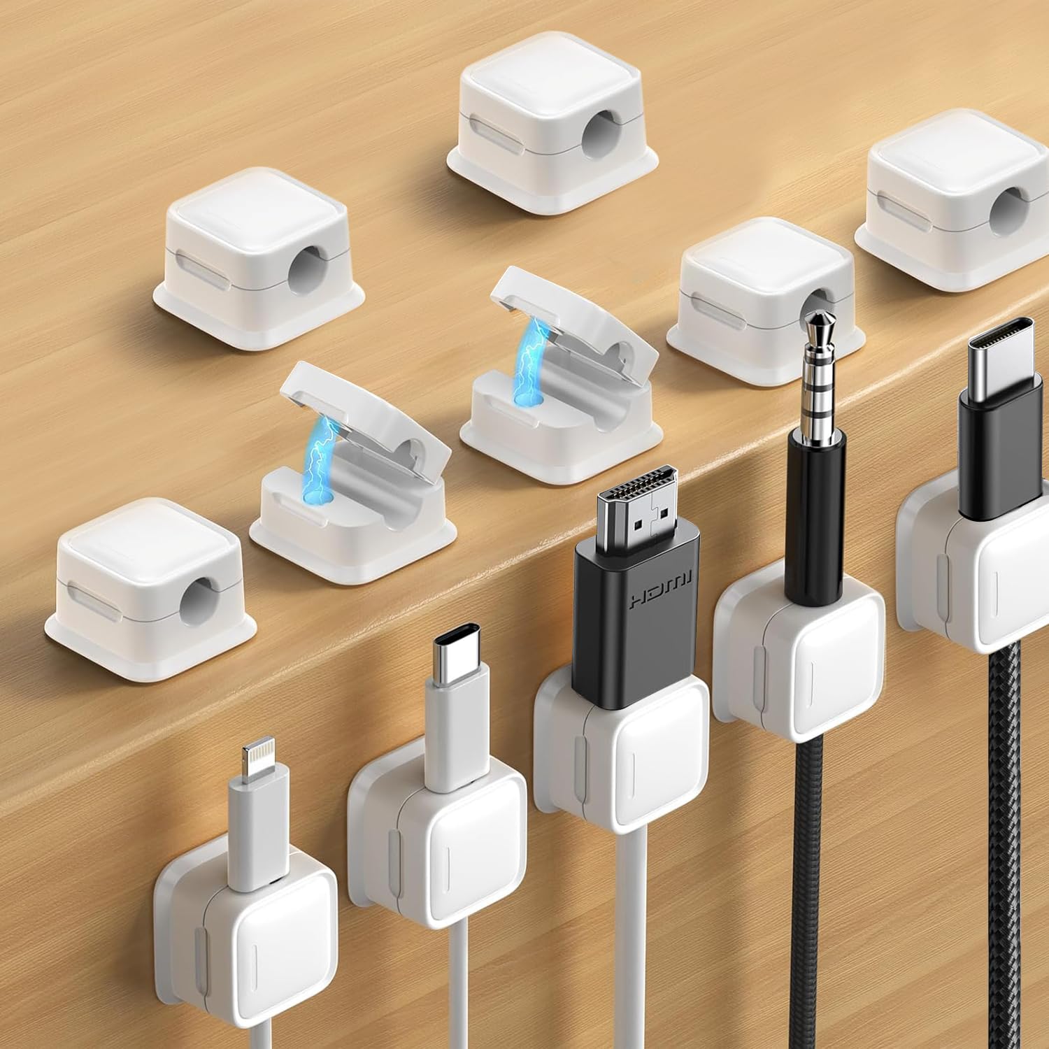 TrustBlai Magnetic Cable Clips - 12 Pack Strong Adhesive Cord Organizer for Phone Charger, Desk & Nightstand - Hide Wires & Keep Appliances Tidy (Perfect for Home, Office & Travel)