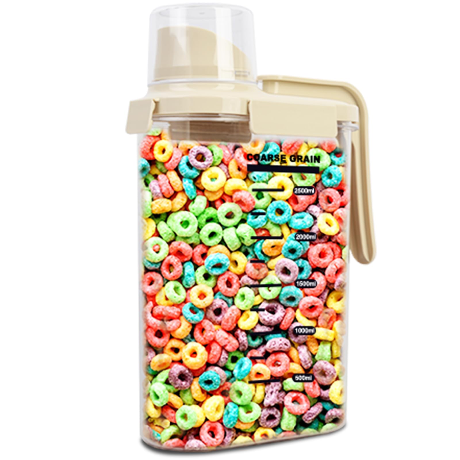 Airtight Plastic Cereal Storage Container with Pour Spout & Handle - 2.5L BPA-Free Food Canister for Flour, Rice, Sugar, Nuts & Dry Goods - Perfect for Kitchen Pantry Organization & Bulk Food Storage