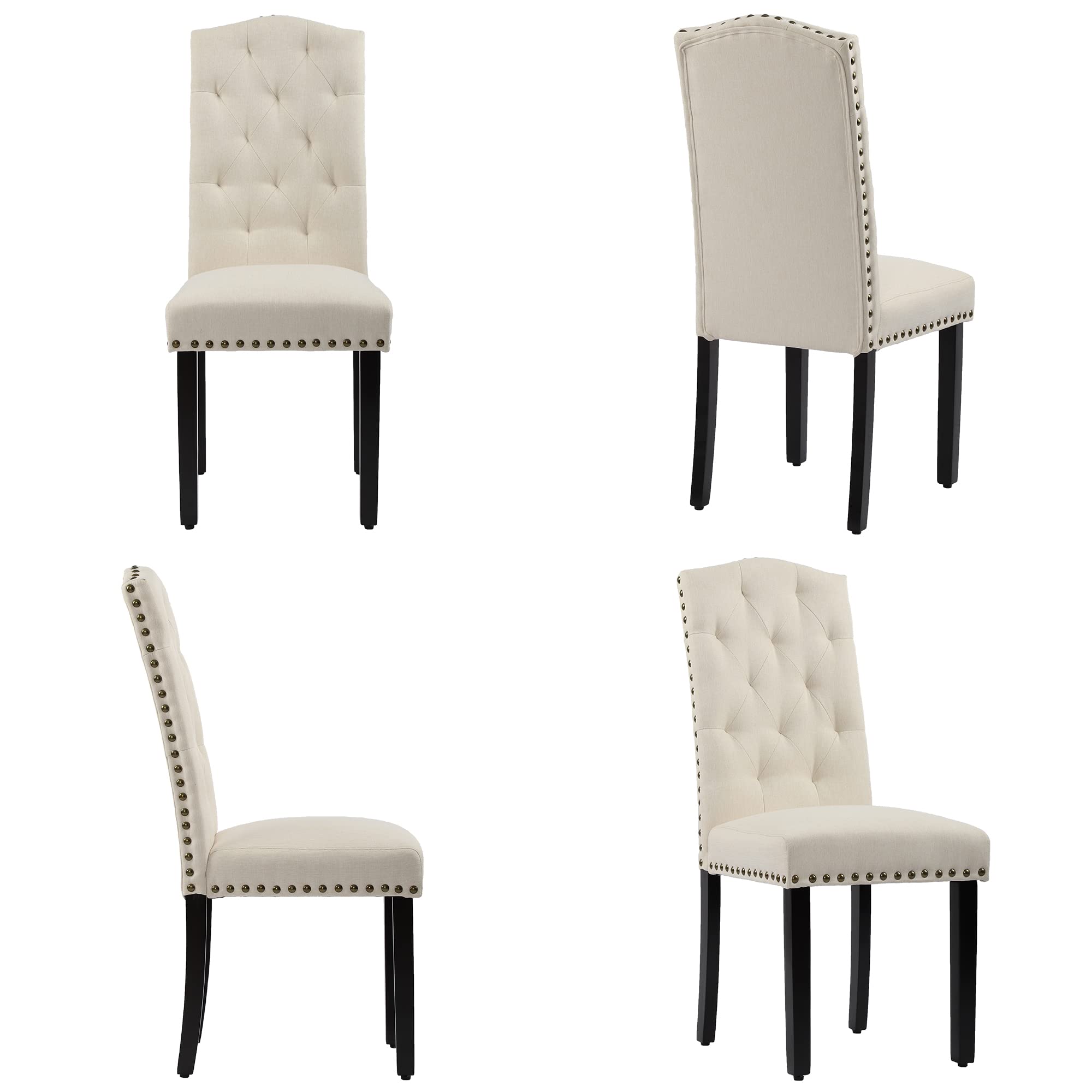 DAGONHIL 2-Piece Upholstered Dining Chair Set - Armless Kitchen Chairs with Solid Black Wood Legs for Home, Kitchen & Living Room (Beige) | Comfortable Seating for Family Meals & Entertaining