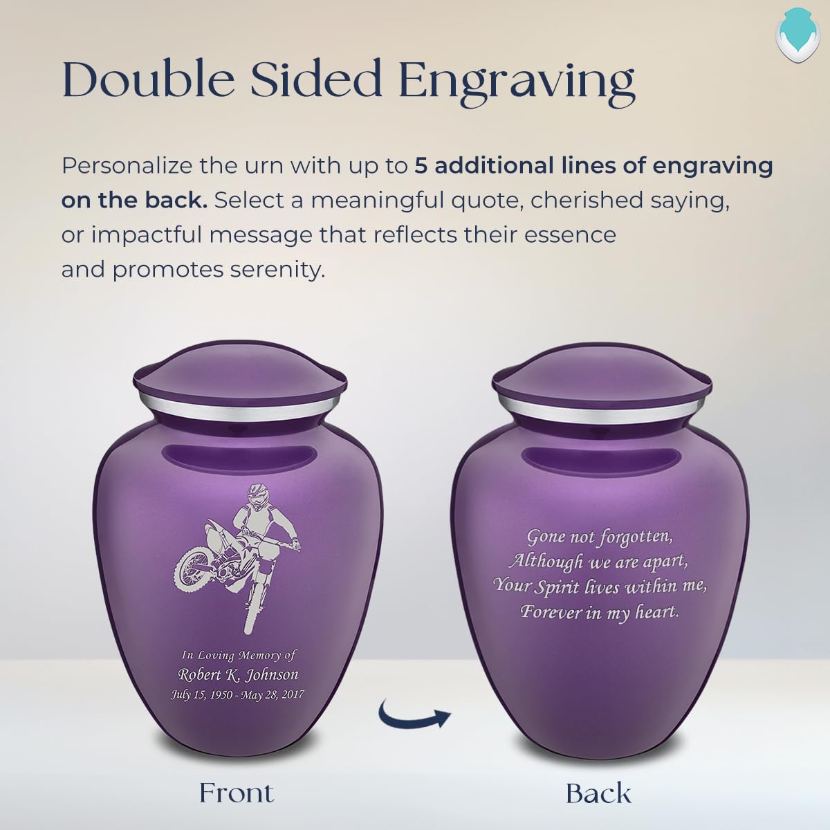 Personalized Dirtbike Cremation Urn for Ashes - Large Purple Funeral Urn for Men & Women with Double-Sided Engraving (Holds 200 lbs) - Memorial Keepsake for Motorcycle Lovers & Outdoor Enthusiasts