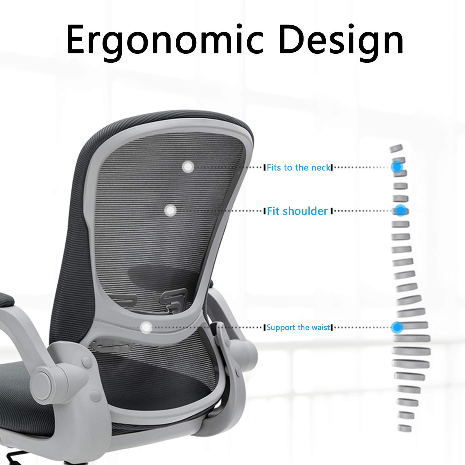 Ergonomic Swivel Office Chair - Adjustable Mid Back Mesh Computer Desk Chair with Armrests & Silent Casters for Home & Workspace | Comfortable Rolling Chair for Long Hours of Work, Gaming & Study