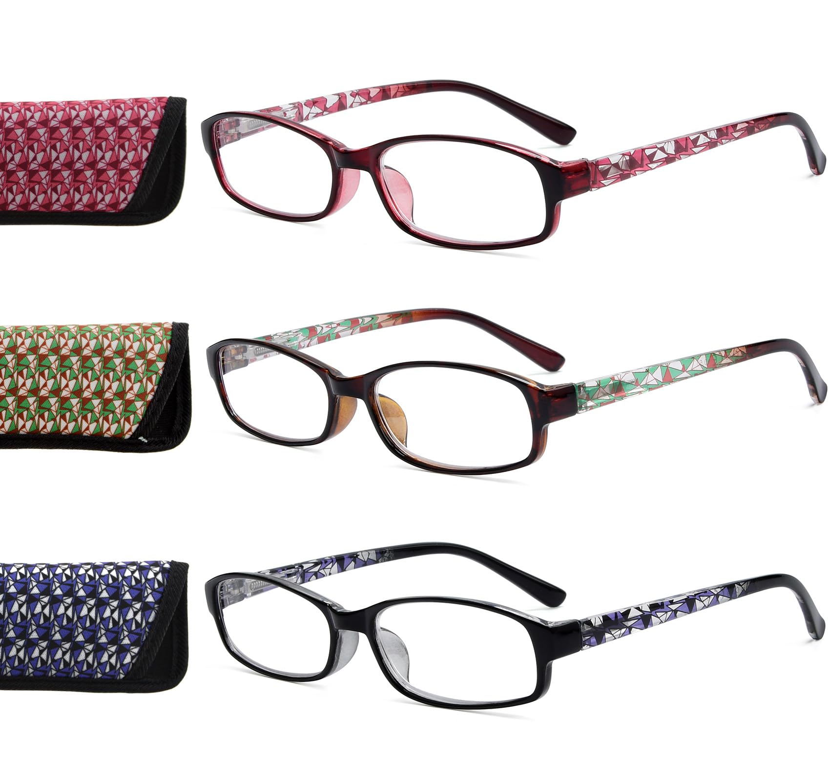 Eyekepper Readers 3 Pack Women's Fashion Reading Glasses +2.00 Strength - Stylish Patterned Frames with Soft Protective Case - Perfect for Reading, Office Work & Daily Use