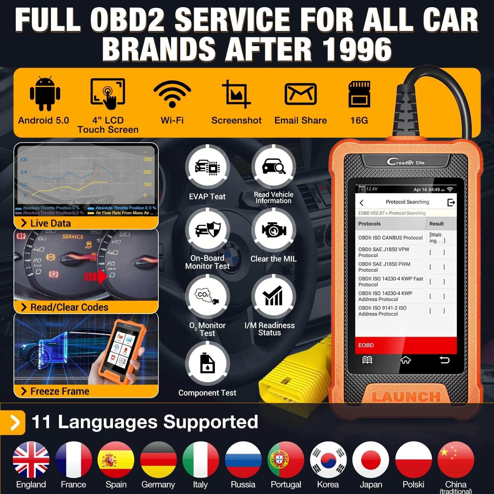 LAUNCH X431 Creader Elite OBD2 Scanner for BMW - Bi-Directional Diagnostic Tool with ABS, SRS, DPF & Oil Reset - Code Reader for Mini & Rolls Royce - Professional Car Diagnostic Scanner for Mechanics & DIY Auto Repair