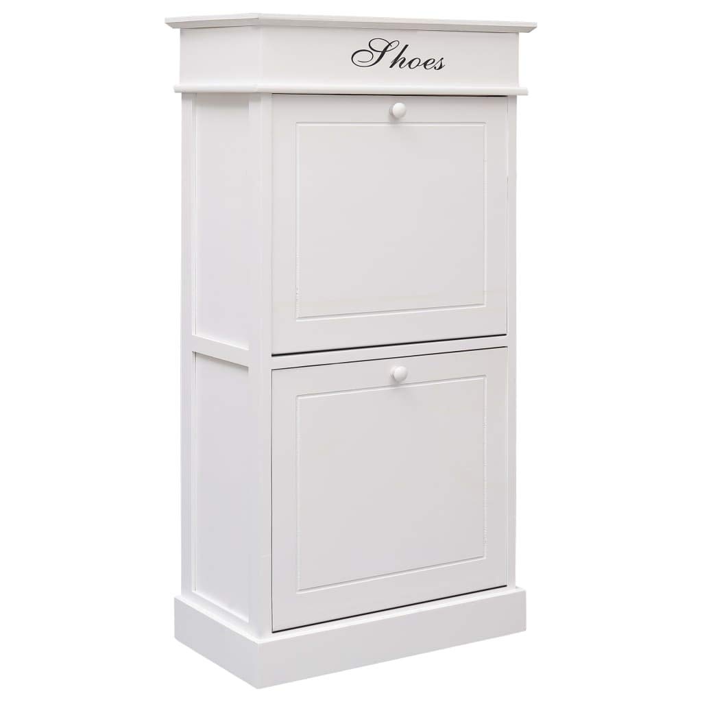 Modern Shoe Cabinet with 2 Tilting Compartments - White Paulownia Wood Shoe Rack Storage Organizer 19.7x11x38.6 Inch - Perfect for Entryway, Closet & Mudroom Organization