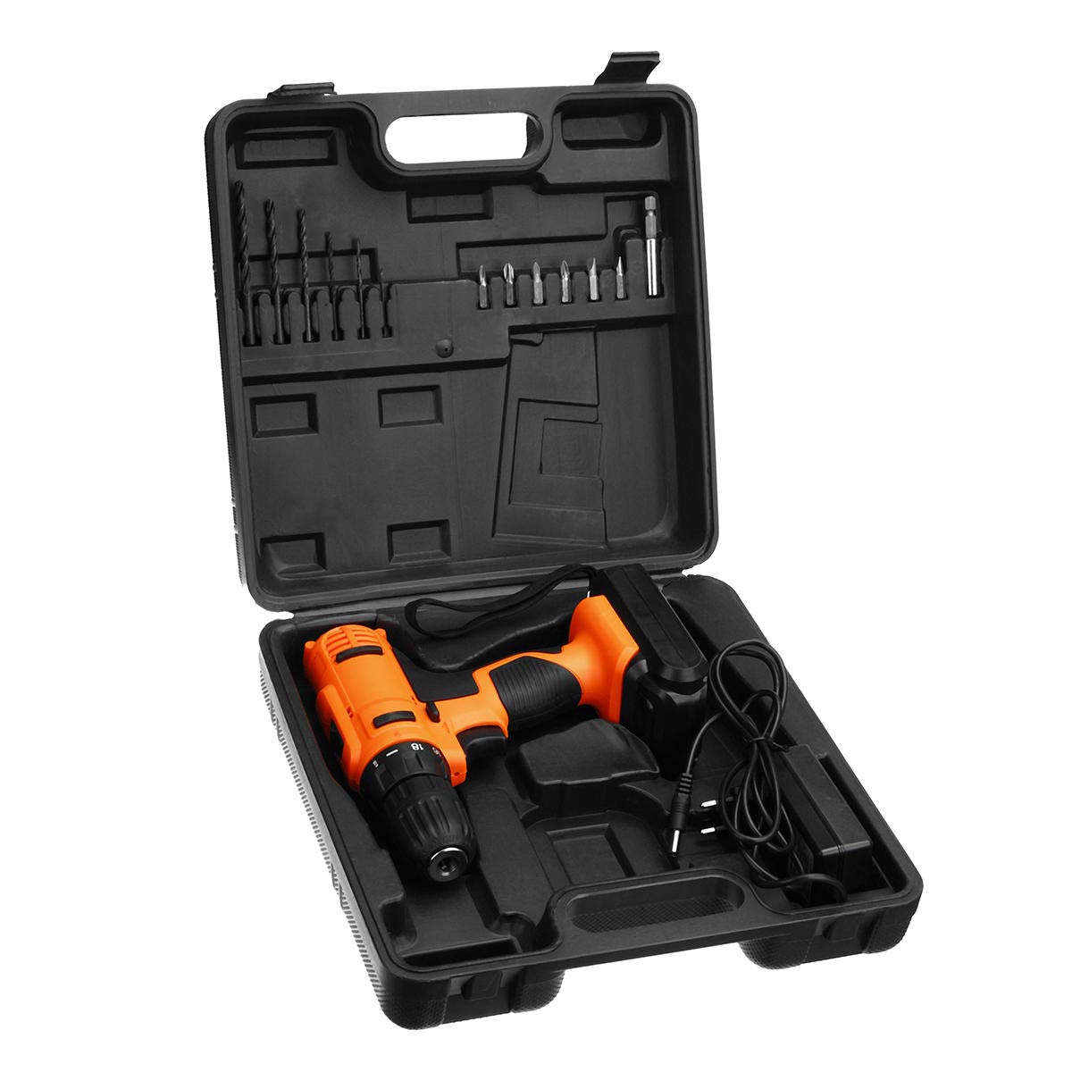 18V Cordless Electric Screwdriver & Hammer Drill with 13-Piece Drill Bit Set - Rechargeable Power Tool for Home DIY, Woodworking, and Construction Projects