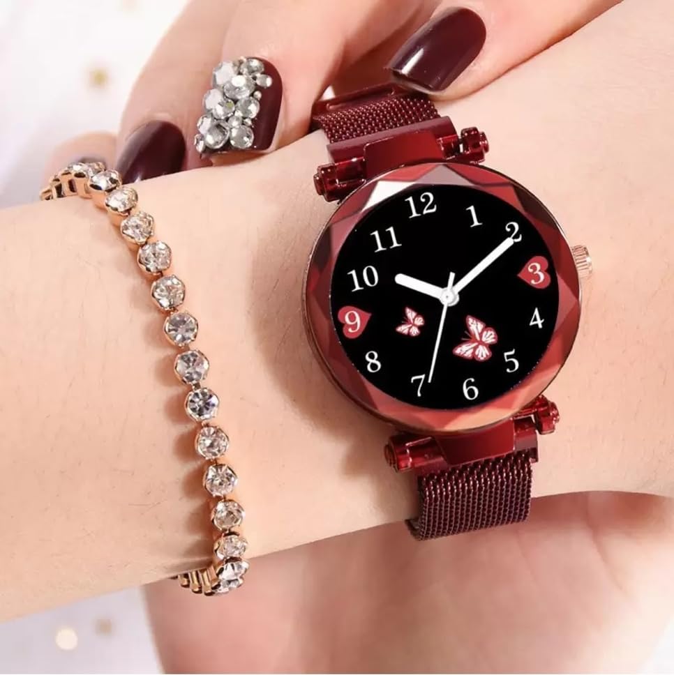 Elegant Floral Magnetic Watch Set for Women - Stylish Analog Wristwatch with Adjustable Band | Perfect for Casual Wear, Office, and Special Occasions