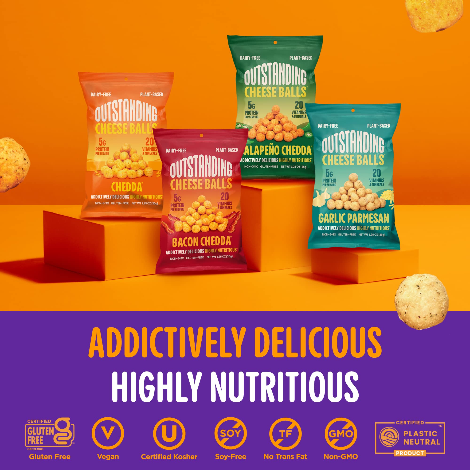 Outstanding Foods Garlic Parmesan Cheese Balls - Vegan, Dairy-Free, Gluten-Free, Low Carb Snacks - Packed with 20 Essential Vitamins & Minerals - 1.25oz (8-Pack) - Perfect for Keto Diet, Healthy On-the-Go Snacking & Movie Nights