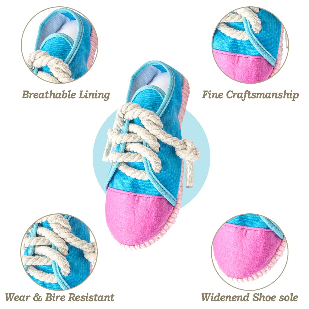 IFOYO Durable Squeaky Dog Chew Toy - Safe Mini Sneaker Shape Interactive Pet Toy for Puppies, Small & Medium Dogs, Cats, Rabbits & Small Animals (Blue & Pink) - Perfect for Indoor Play, Training & Teeth Cleaning