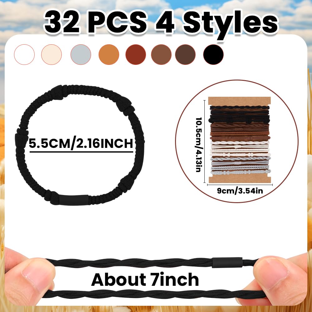 32PCS Boho Hair Bracelets for Women - No Damage Elastic Hair Ties & Bands for Girls with Thick, Thin, Long or Curly Hair - Fashion Hair Accessories for Parties, Weddings, Festivals & Everyday Wear
