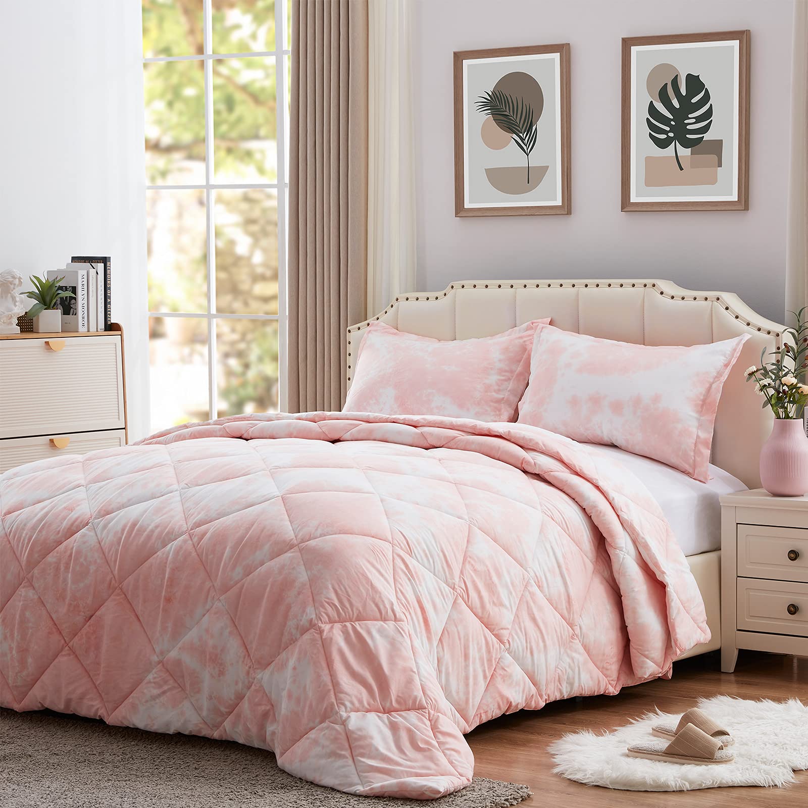 NexHome Down Alternative Solid Comforter Set - Twin/Twin XL Size, Lightweight Microfiber Reversible Bedding for All Seasons (Pink) - Perfect for Dorms, Guest Rooms & Cozy Home Decor