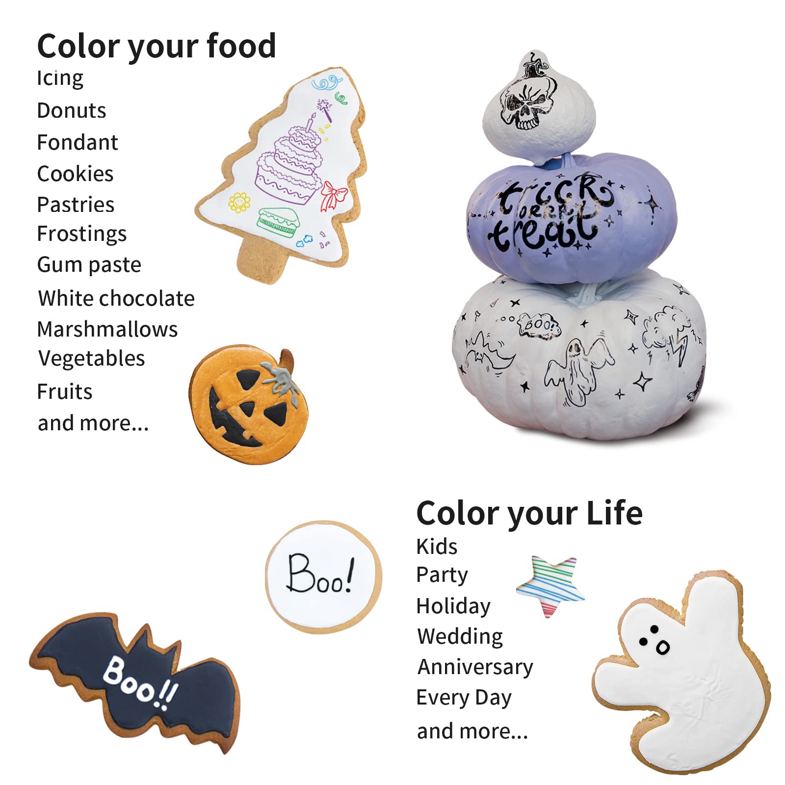 E-Kongton Edible Markers Set for Cookie & Cake Decorating - Dual Tip Food Grade Pens for Easter Eggs Painting, Drawing & Writing | Perfect for Baking, Party Treats & Holiday Dessert Designs