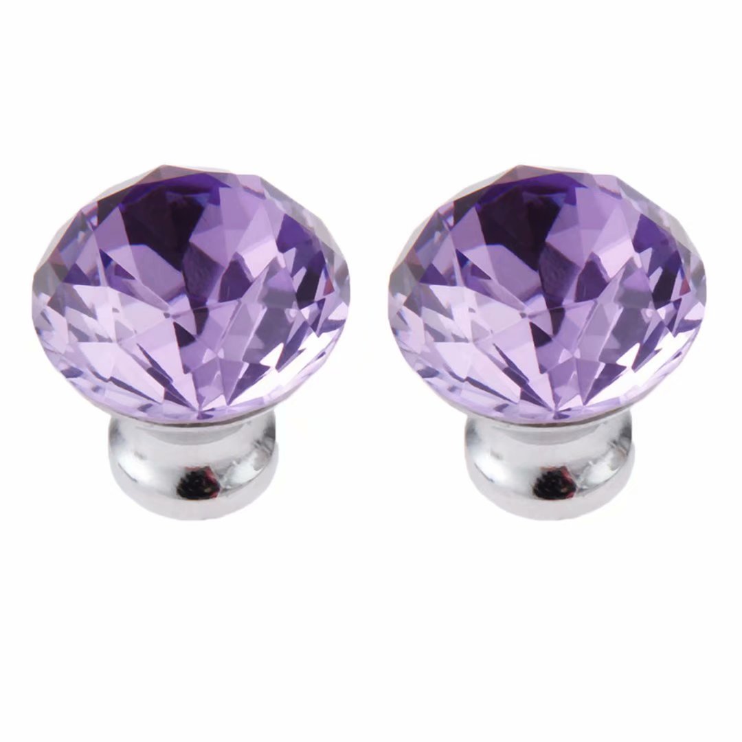 30mm Purple Crystal Cabinet Knobs - 2PCS for Wardrobe & Drawer