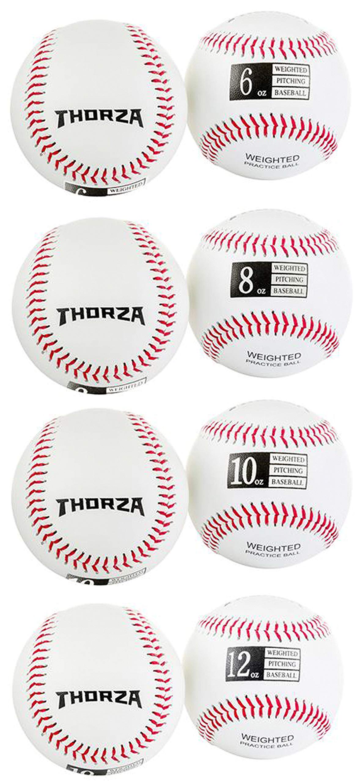 Thorza Weighted Baseballs for Pitching Training - Set of 4 (6oz to 12oz) to Increase Pitch Velocity & Strength - Perfect for Baseball Practice, Pitching Drills & Velocity Training at Home or Field