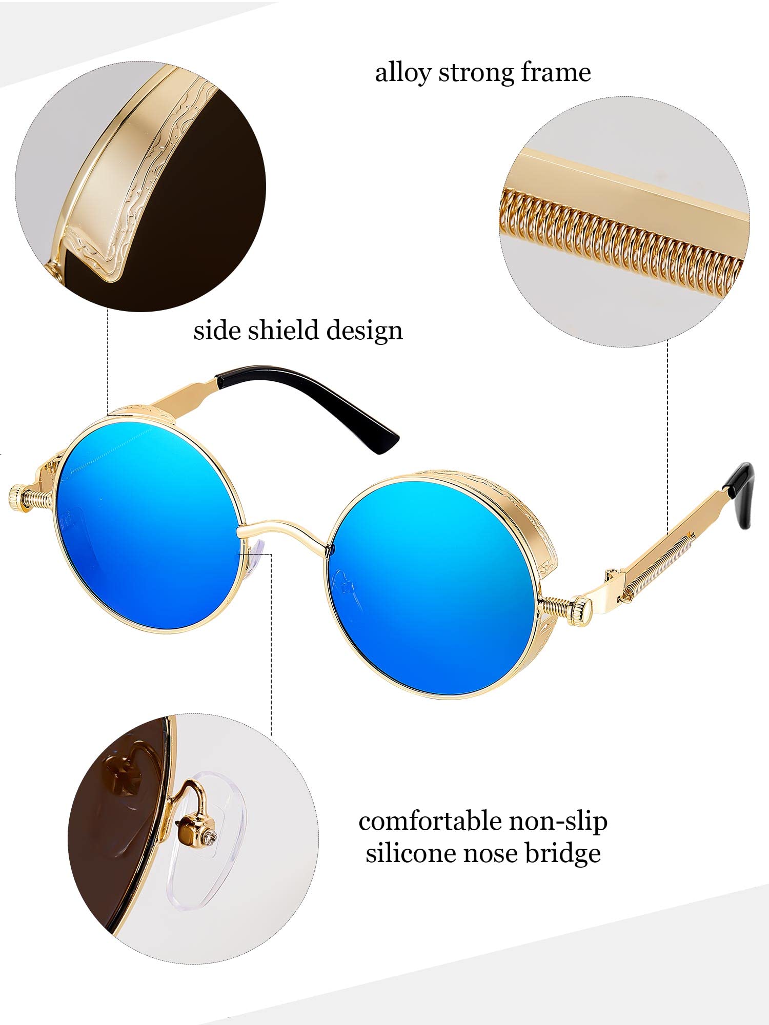 Frienda 4-Piece Retro Steampunk Sunglasses Set - Vintage Gothic Round Eyewear for Men & Women - Perfect for Cosplay, Halloween Costumes & Christmas Gifts