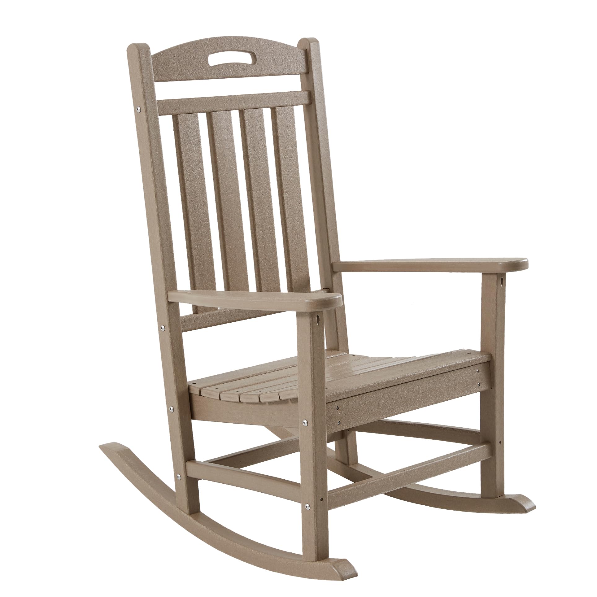Outdoor Rocking Chair - High Back HDPE Patio Rocker for All Weather Use | Durable Weathered Wood Design for Deck, Porch, Backyard & Garden | Perfect for Relaxing Outdoors or Indoor Comfort