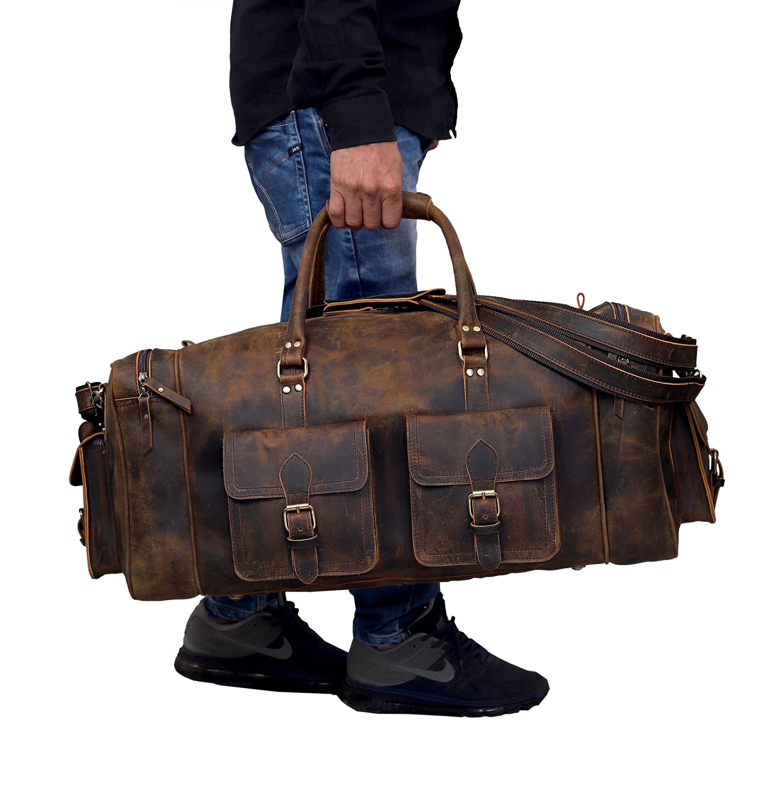 Premium Large Duffle Bags for Men - Genuine Leather Travel Holdall with Spacious Storage - Perfect for Gym, Sports, Weekend Getaways & Business Trips - Durable Carry-On Overnight Bag for Workouts, Travel & Adventure