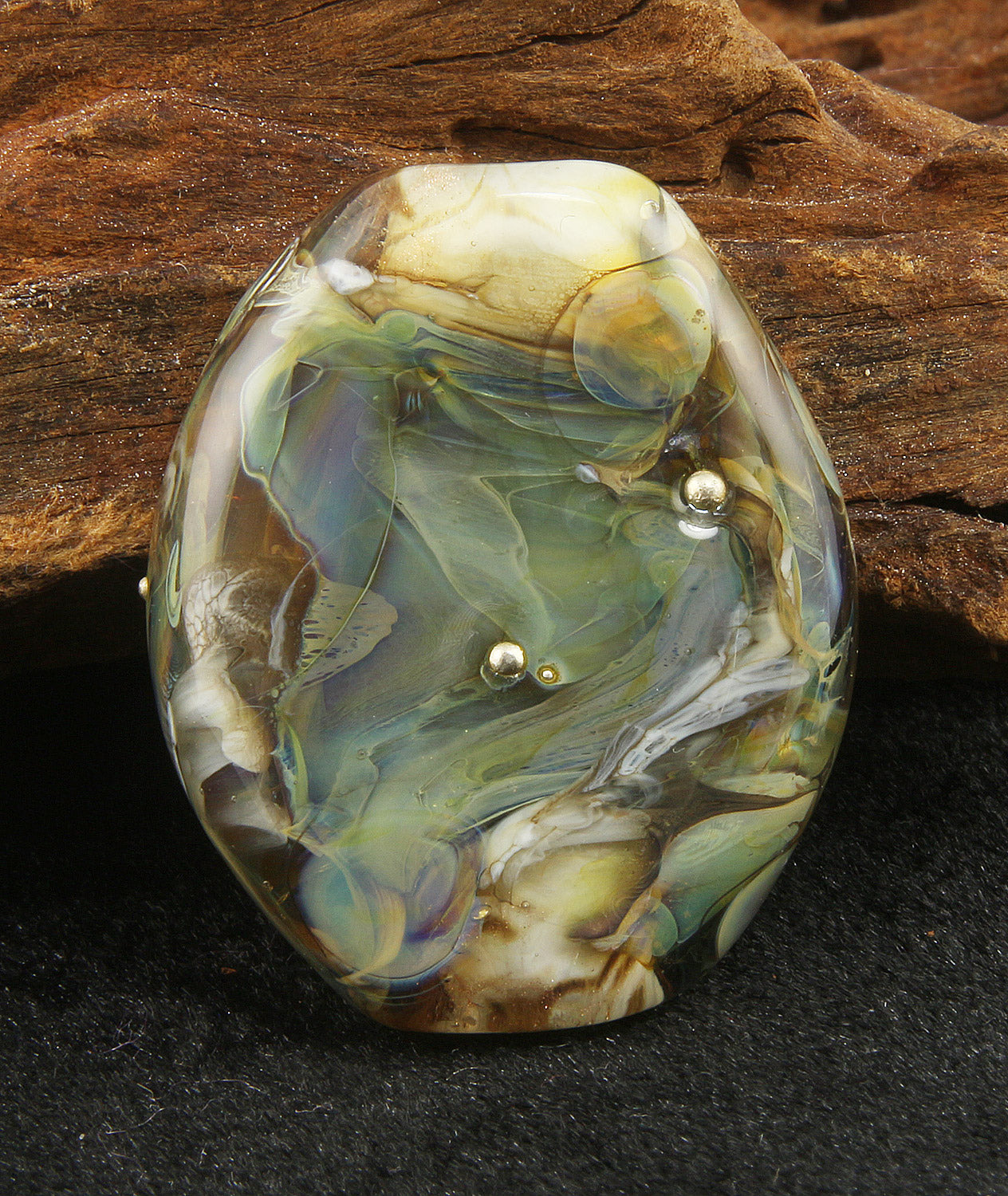 Handmade Green Beige Lampwork Glass Focal Bead - SRA Certified Artisan Jewelry Component for Necklaces, Bracelets & DIY Crafting