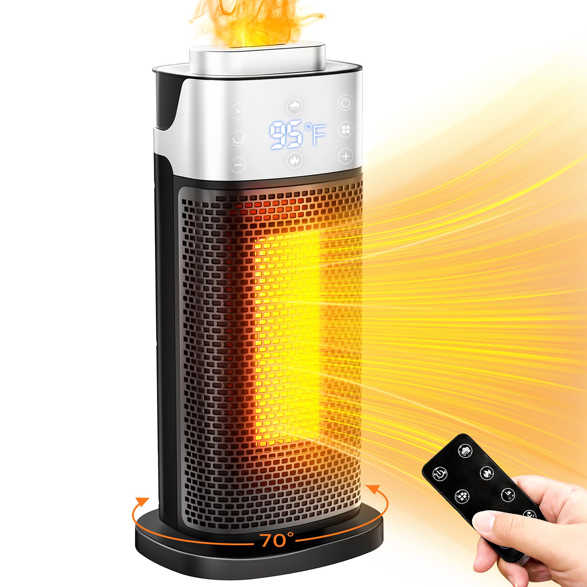 Staholz 3-in-1 Electric Space Heater with Humidifier & 3D Flame Effect - 1500W Portable Indoor Heater with Thermostat, Remote Control & 12H Timer - Perfect for Office, Bedroom & Home Use - Energy Efficient Heating Solution with Soothing Ambient Light