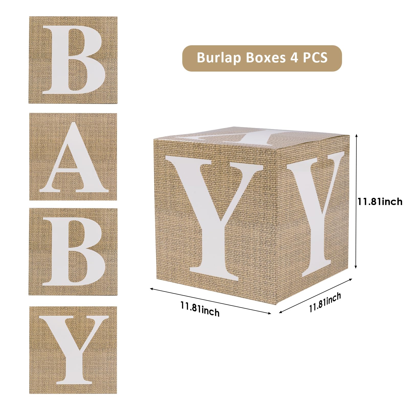 4pcs Baby Shower Balloon Boxes with Printed Letters - Gender Reveal, Birthday & Wedding Decorations (Burlap) | Perfect for Baby Showers, Gender Reveal Parties & Nursery Decor