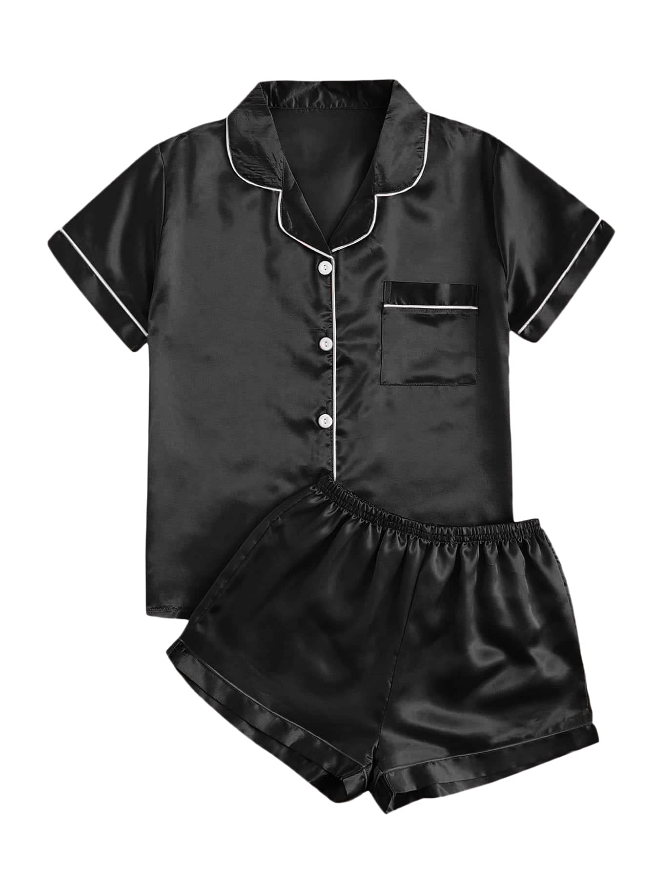 WDIRARA Women's Plus Size Satin Pajama Set - Short Sleeve Sleep Shirt & Lounge Shorts - Soft Comfortable Sleepwear for Women - Perfect for Nighttime Relaxation & Summer Lounging