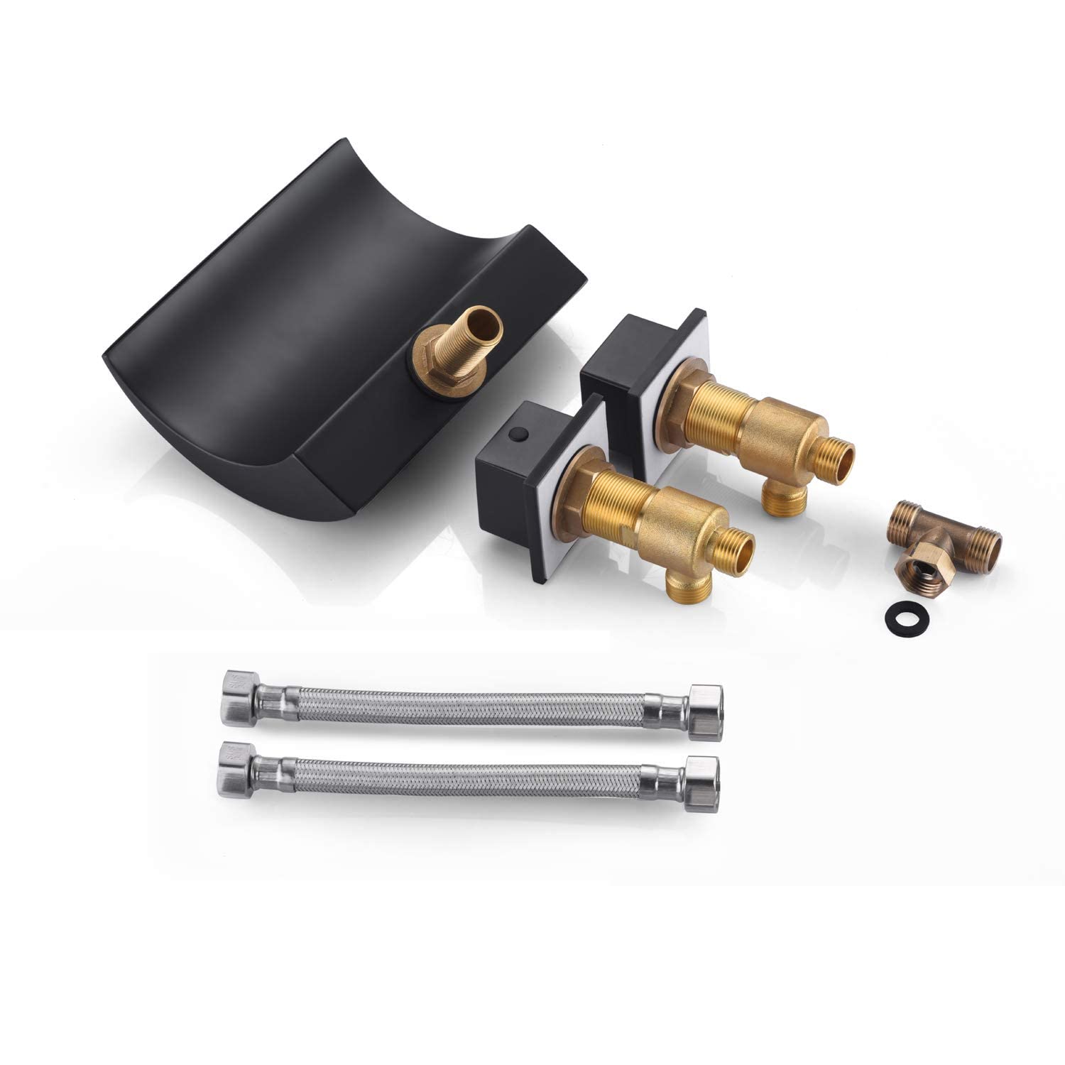 Premium Black Shower System S3218DI with Waterfall Roman Tub Faucet S2091DW - Modern Bathroom Fixtures for Luxurious Spa Experience at Home