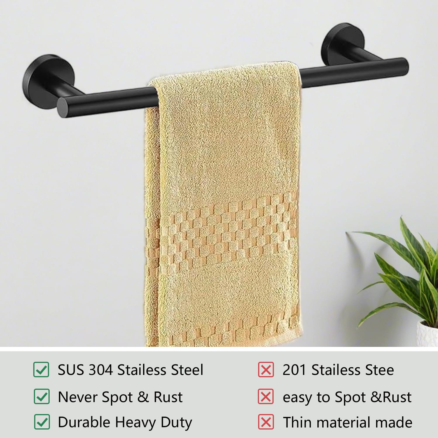 7-Piece Black Bathroom Accessories Set - SUS304 Stainless Steel Wall Mounted Towel Rack, Towel Holder & Bar for Modern Bathrooms - Perfect for Spa, Hotel & Home Decor